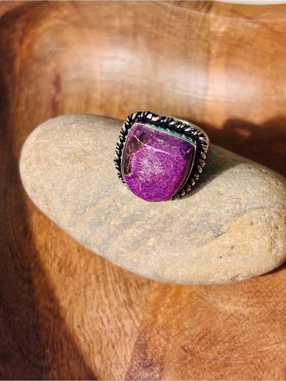 Purple Stone Statement Ring Silver Plated Boho Ring Size 7